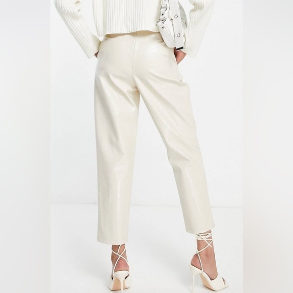 NWOT ASOS Design Croc Leather Look Tie Pants in Ecru-Neutral, size 6 - Picture 4 of 12